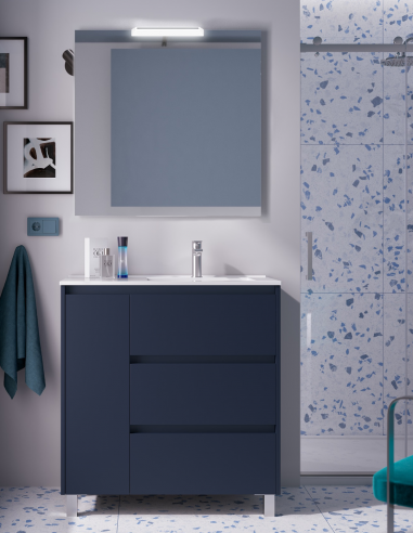 Mueble baño 3 cajones y puerta blue satin