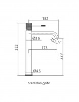 Croquis Grifo negro o black gun metal para lavabo alto - Genova de Imex