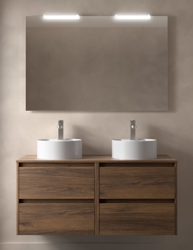 Conjunto mueble de baño 120 cm sobre encimera nogal maya