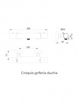 Grifería para ducha negra o black gun metal termostático modelo Genova de Imex croquis