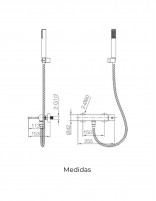 Grifería para bañera negra o black gun metal termostática  modelo  Genova de Imex medidas