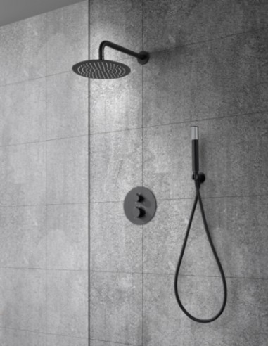 Conjunto ducha termostático empotrado - negro mate/black gun metal GENOVA de Imex