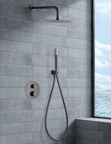 Conjunto ducha termostático empotrado - negro mate/black gun metal GENOVA de Imex