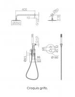 Conjunto ducha negro o black gun metal termostático empotrado modelo  Genova de Imex croquis