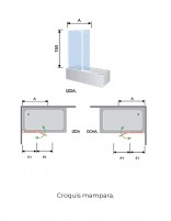 Mampara bañera fijo más abatible croquis
