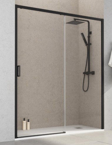 Mampara corredera negra  frontal modelo JAPÓN de Bathplus 1 puerta + 1 fijo