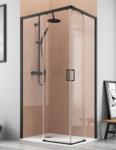 Mampara ducha negra modelo JAPÓN 2 fijos y 2 puertas correderas de Bathplus