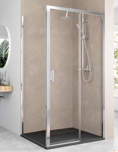 Mampara frontal cromo + fijo lateral modelo Japón de Bathplus