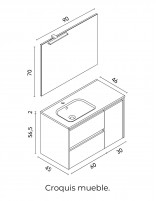 Conjunto mueble de baño de Royo Sansa suspendido 2 cajones + 1 puerta croquis