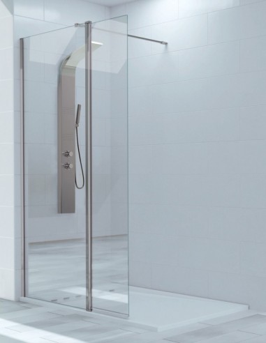 Mampara cristal fijo + abatible perfil plata Polaris de Kassandra
