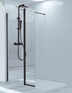 Mampara cristal fijo abatible perfil negro Polaris de Kassandra