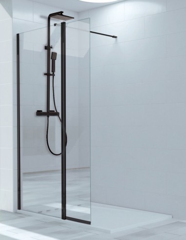 Mampara cristal fijo abatible perfil negro Polaris de Kassandra