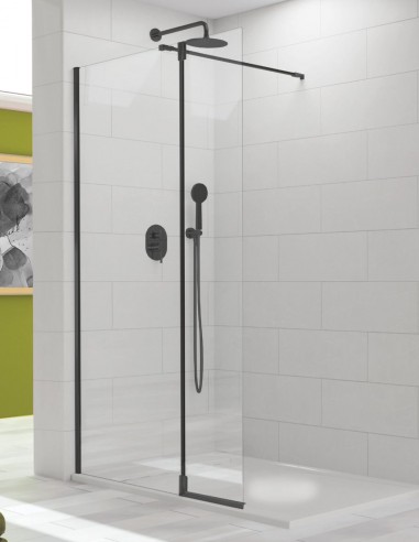 Mampara de ducha fijo más abatible perfil Negro TUTTI de Kassandra