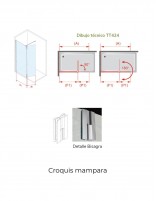 Mampara de ducha fijo más abatible perfil Negro TUTTI de Kassandra croquis