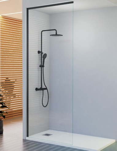 Mampara de suelo a techo perfil Negro modelo EVEREST de Kassandra.