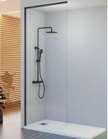 Mampara de suelo a techo perfil Negro modelo EVEREST de Kassandra.