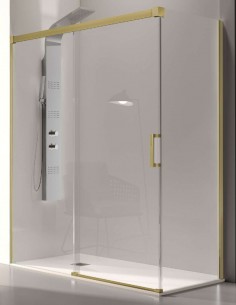 Mampara dorada corredera + lateral fijo Glasé de Kassandra