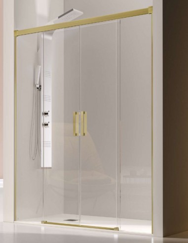 Mampara dorada dos puertas + dos fijos modelo Glasé de Kassandra