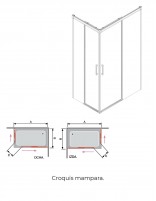Mampara de ducha en ángulo dorada croquis