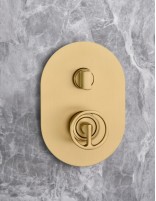 Ducha empotrada a techo oro modelo VESUBIO de Imex detalle grifo