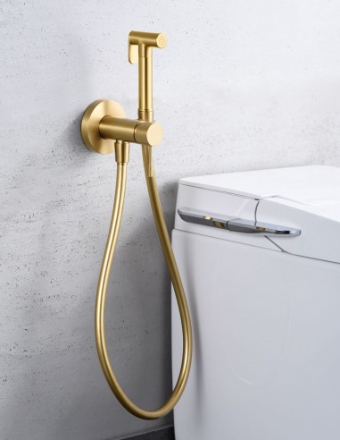 Ducha higiénica oro cepillado para bidé modelo Line de Imex detalle