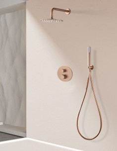 Ducha empotrada termostática oro rosa cepillado modelo LINE de IMEX ambiente