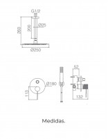 Ducha empotrada termostática a techo oro rosa cepillado modelo TOP de Imex medidas