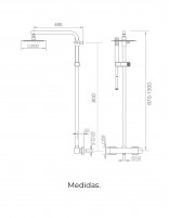 Barra termostática ducha oro cepillado modelo VIGO de Imex medidas