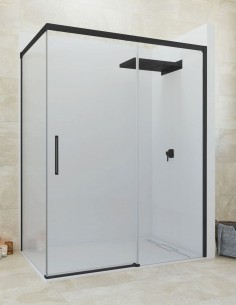 Mampara negra ducha puerta fijo + lateral fijo modelo Satélite