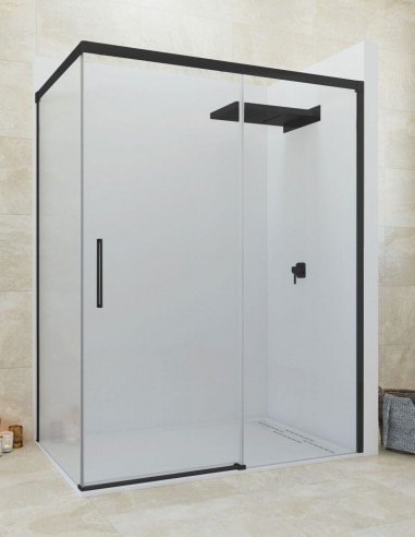 Mampara negra ducha puerta fijo + lateral fijo modelo Satélite