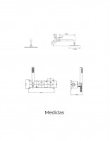 Ducha empotrada termostática negro o black gun metal  modelo TIBET de Imex medidas