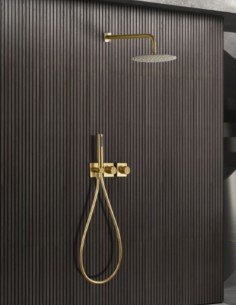 Conjunto ducha oro u oro rosa empotrada termostática modelo TIBET de Imex.