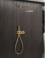 Conjunto ducha oro u oro rosa empotrada termostática modelo TIBET de Imex.