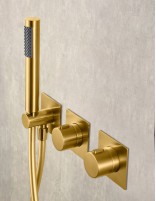 Conjunto ducha oro u oro rosa empotrada termostática modelo TIBET de Imex mango