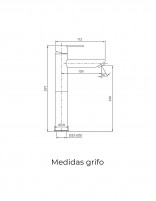 Grifo cromo de lavabo caño alto modelo Iony de GME medidas