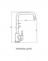 Grifería monomando de cocina oro modelo Noah de GME medidas