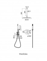 Ducha empotrada termostática a techo negra o black gun metal modelo Piamonte de Imex medidas
