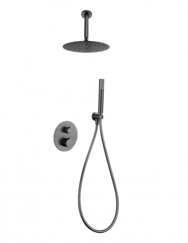 Ducha empotrada termostática a techo black gun metal modelo  Piamonte de Imex