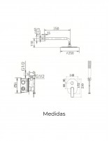 Grifería empotrado de ducha acero S316 modelo DELOS de IMEX medidas