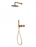 Conjunto ducha oro u oro rosa empotrada termostática modelo TIBET de Imex.