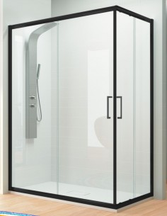 Mampara Bella Kassandra Negra modelo angular de 2 fijos y 2 puertas correderas