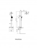 Ducha oro telescópica termostática modelo Round élite de GME medidas