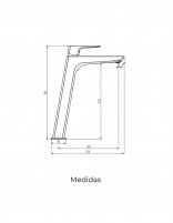 Grifería titanio para lavabo alto modelo Marriot de GME medidas
