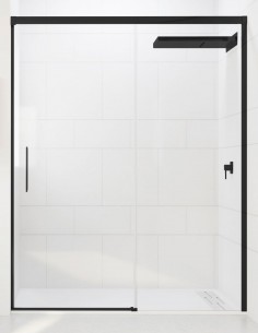 Mampara ducha fijo más corredera negra modelo SIRIO de Seviban
