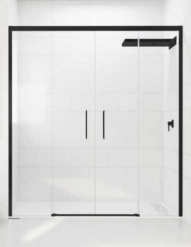 Mampara ducha fijos más correderas negro modelo VEGA de Seviban