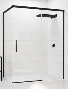 Mampara ducha fijo más corredera + lateral fijo negra modelo RIGEL de Seviban