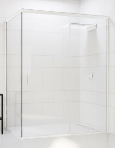 Mampara ducha fijo más corredera + lateral fijo blanca modelo Rigel de Seviban
