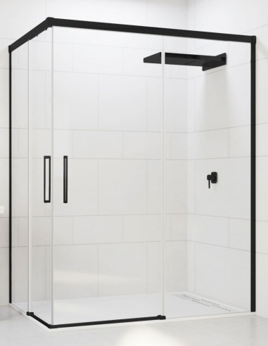 Mampara ducha angular fijos más correderas negra modelo ALTAIR de Seviban