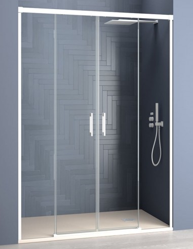 Mampara de ducha 2 puertas correderas + 2 fijas modelo JAZZ blanca