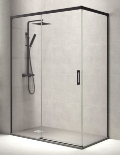 Mampara corredera perfil negro modelo JAZZ de 1 fijo y 1 corredera + lateral